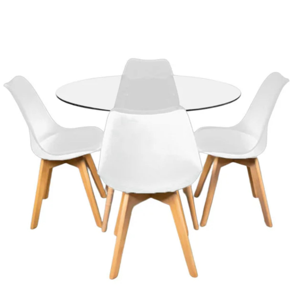 Comedor redondo de 4 sillas TULIP con Tope de cristal