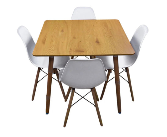 Comedor de madera cuadrado + 4 sillas NÓRDICA