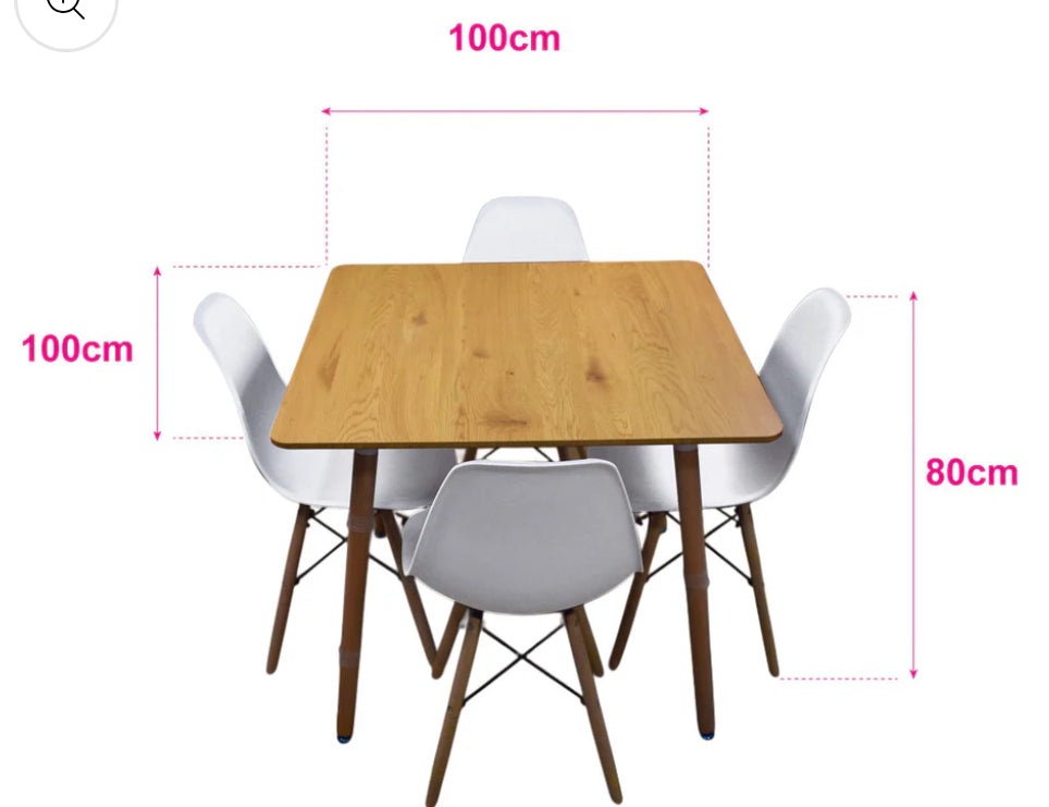 Comedor de madera cuadrado + 4 sillas NÓRDICA