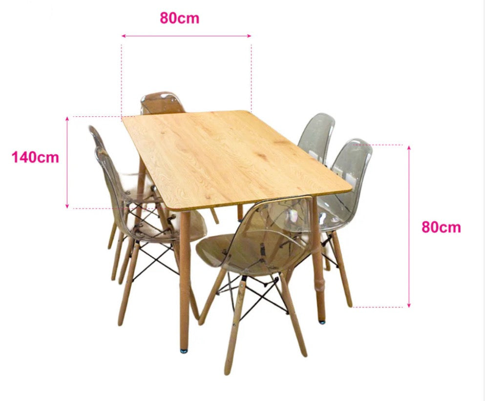 Comedor de 6 sillas Nórdicas Trasparentes + Mesa Rectangular