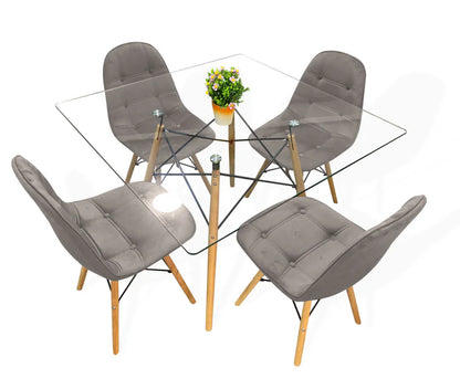 Comedor de cuatro sillas VELVET + Mesa de Cristal