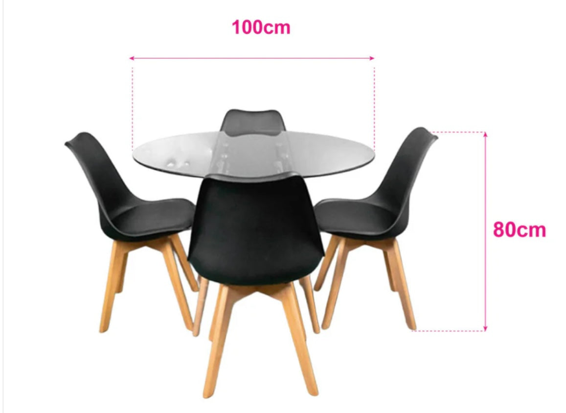 Comedor redondo de 4 sillas TULIP con Tope de cristal