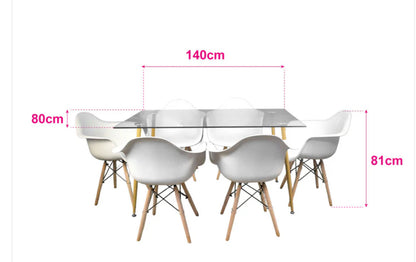 Comedor rectangular con tope en cristal + 6 butacas NÓRDICAS