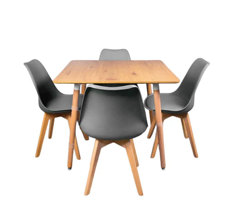 Comedor de madera cuadrado + 4 sillas TULIP