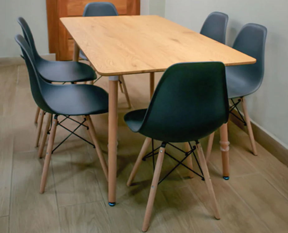 Comedor rectangular de madera + 6 sillas NÓRDICAS