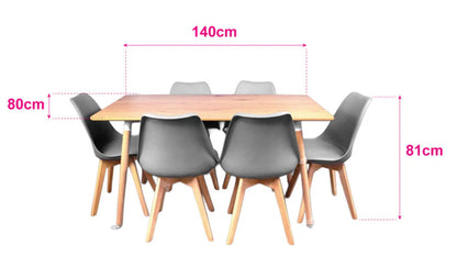 Comedor rectangular de madera laminada + 6 sillas TULIP