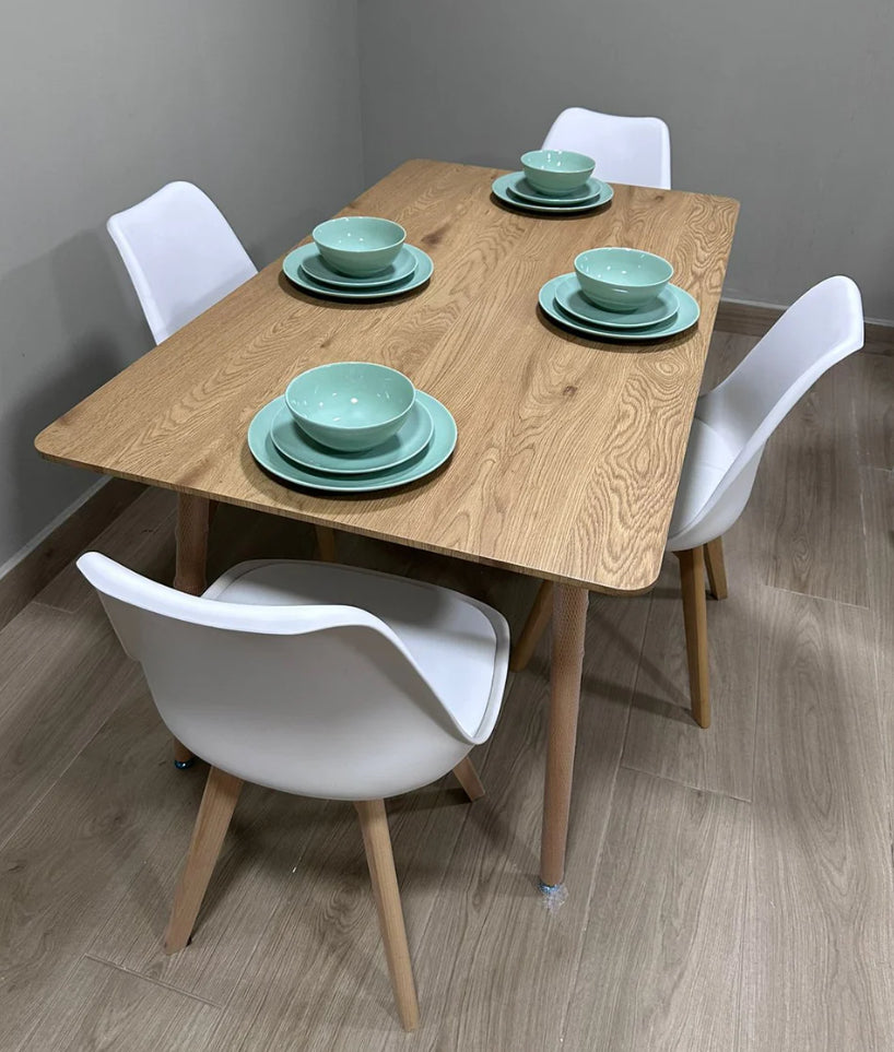 Comedor de 4 sillas TULIP + Mesa de madera laminada rectangular