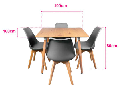 Comedor de madera cuadrado + 4 sillas TULIP