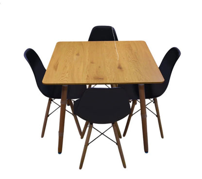 Comedor de madera cuadrado + 4 sillas NÓRDICA