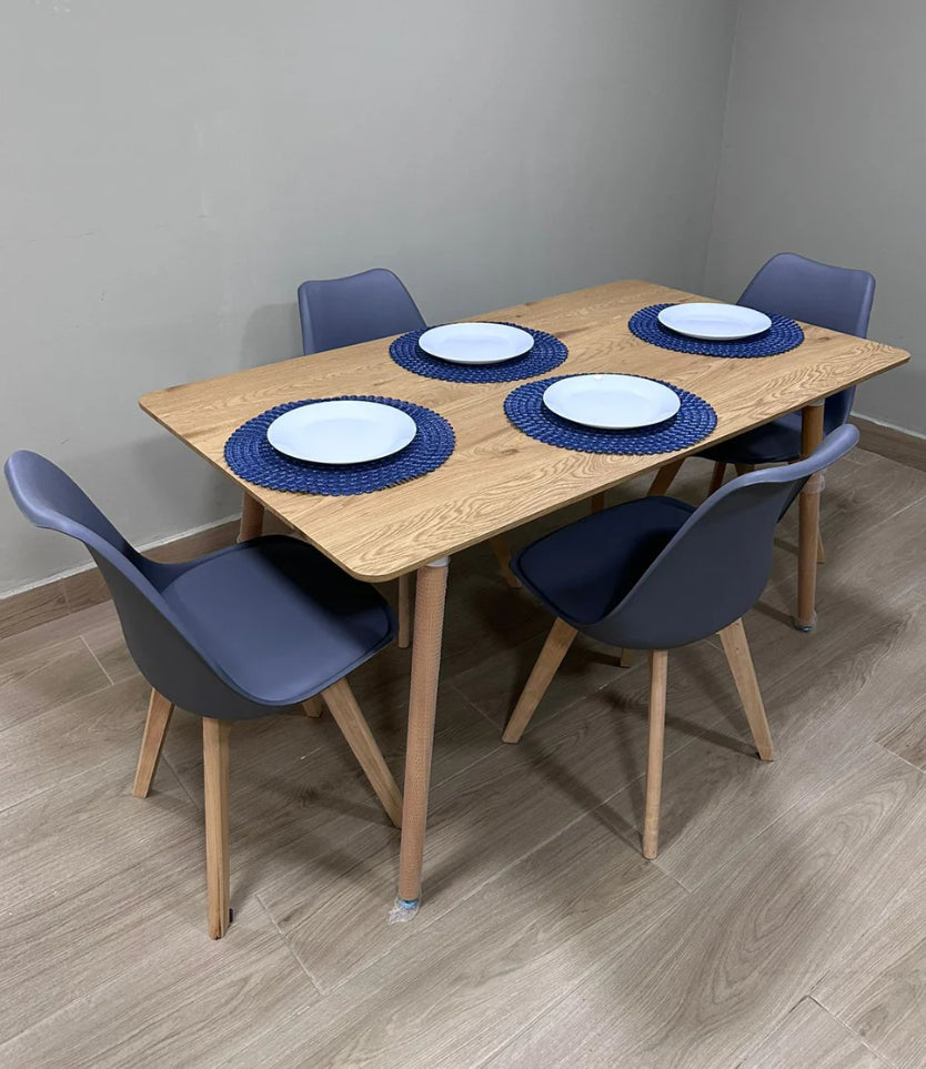 Comedor de 4 sillas TULIP + Mesa de madera laminada rectangular