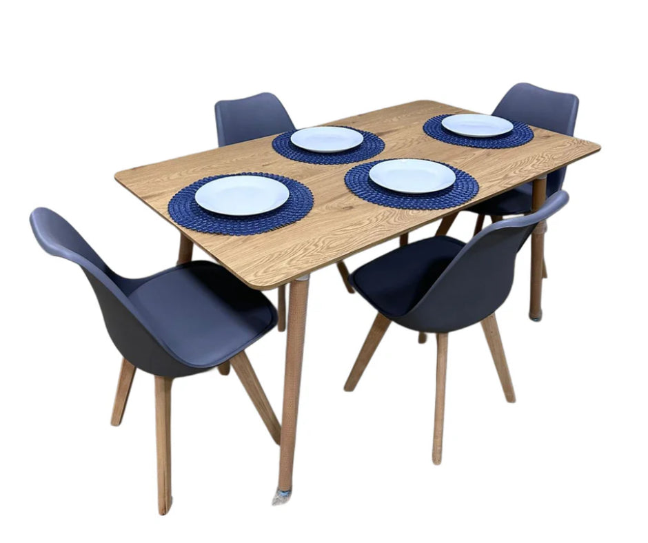 Comedor de 4 sillas TULIP + Mesa de madera laminada rectangular