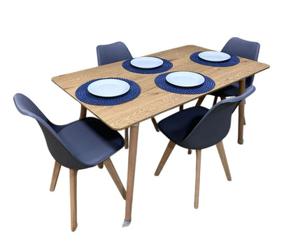 Comedor de 4 sillas TULIP + Mesa de madera laminada rectangular