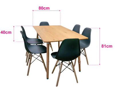 Comedor rectangular de madera + 6 sillas NÓRDICAS