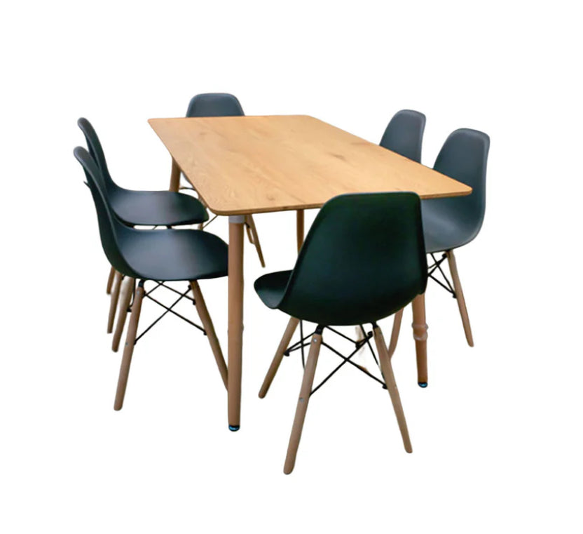 Comedor rectangular de madera + 6 sillas NÓRDICAS