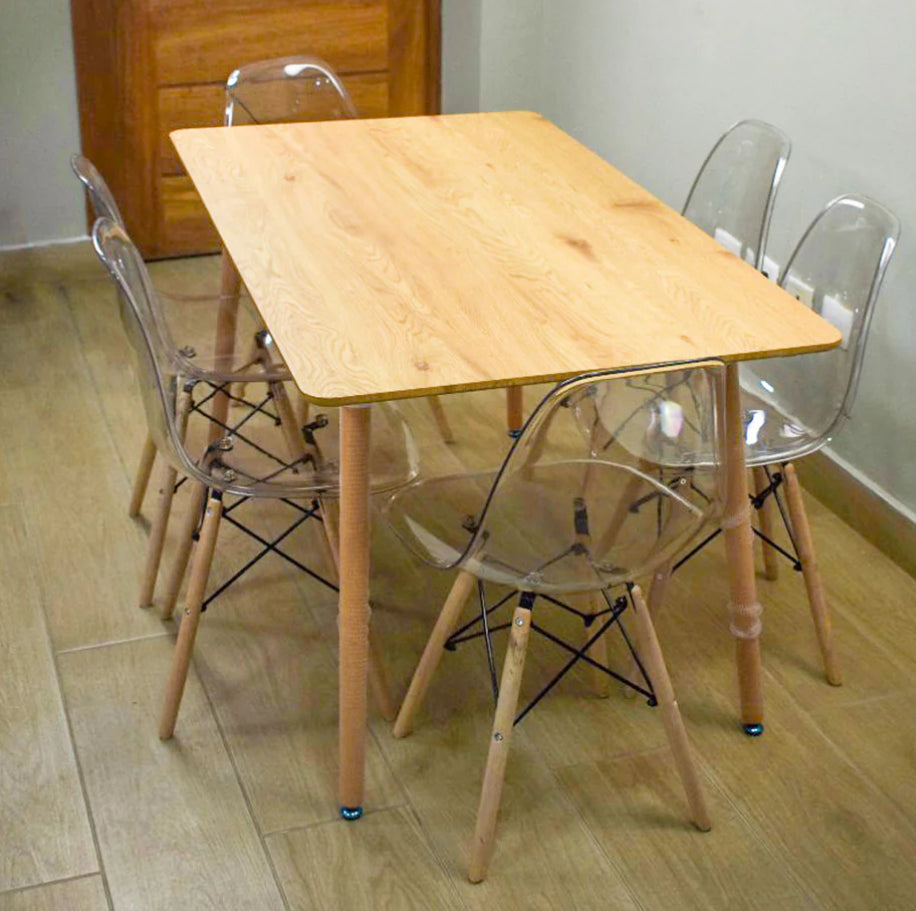 Comedor de 6 sillas Nórdicas Trasparentes + Mesa Rectangular