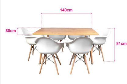 Comedor rectangular de madera laminada + 6 butacas NÓRDICAS