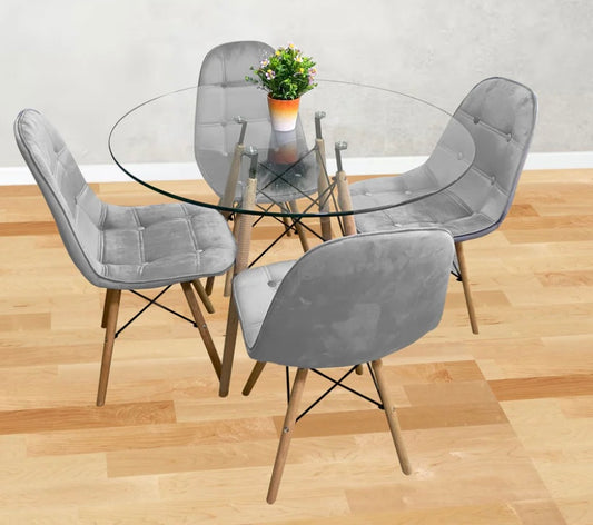 Comedor de cuatro sillas VELVET + Mesa de Cristal